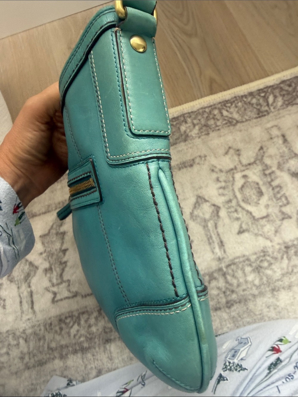 Coach Hamptons 11043 Teal Leather Hobo with Gold-Tone Hardware - Picture 3 of 7